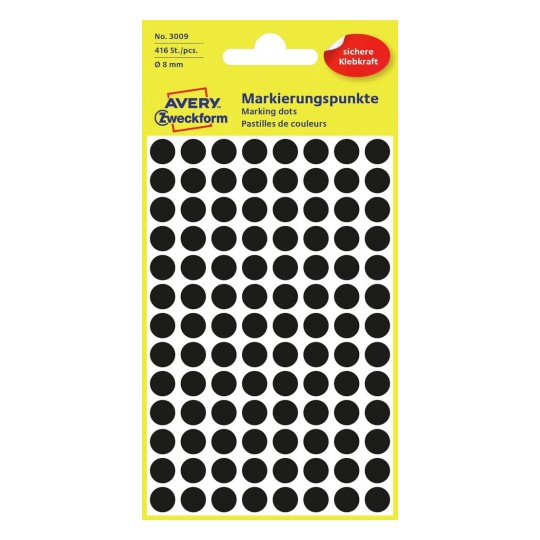 Avery Ronde Blanco Sticker zwart 8mm