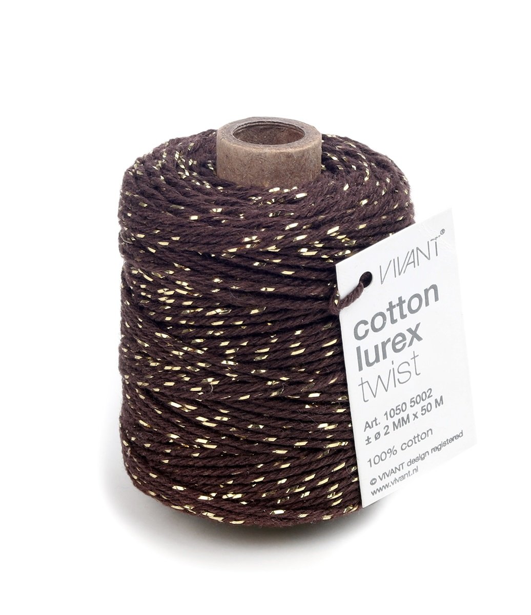 Cotton Lurex Touw Bruin Goud