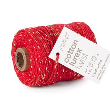 Cotton Lurex Touw Rood/Goud