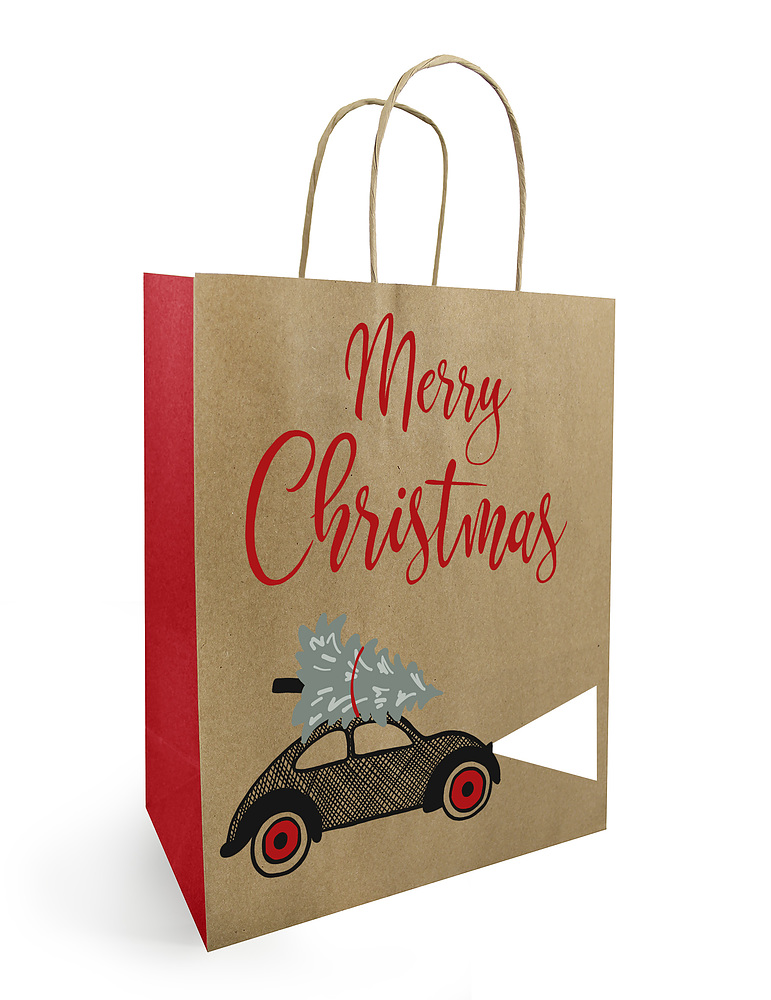 Draagtas Merry Christmas Auto met Kerstboom Small