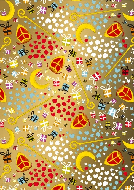 Kadopapier All About Sint Gold 50cm