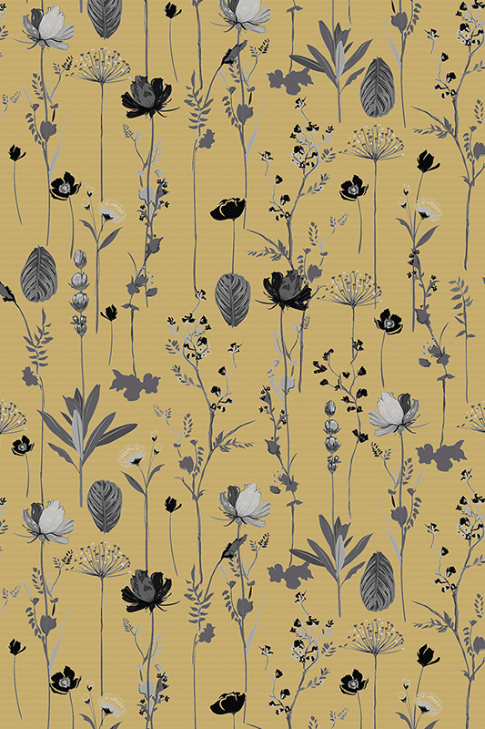 Kadopapier Kraft Flowers Grey