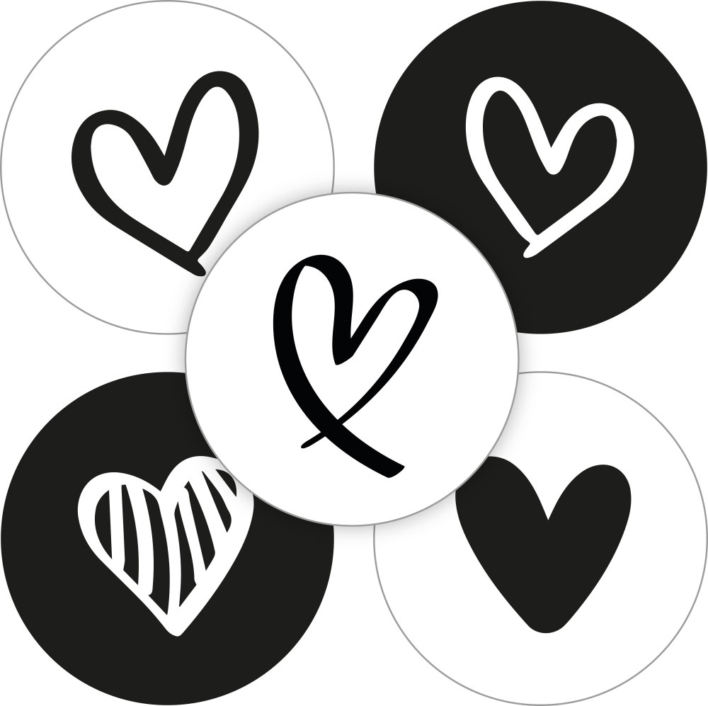 Kadosticker Black & White Hearts Assorti van 5