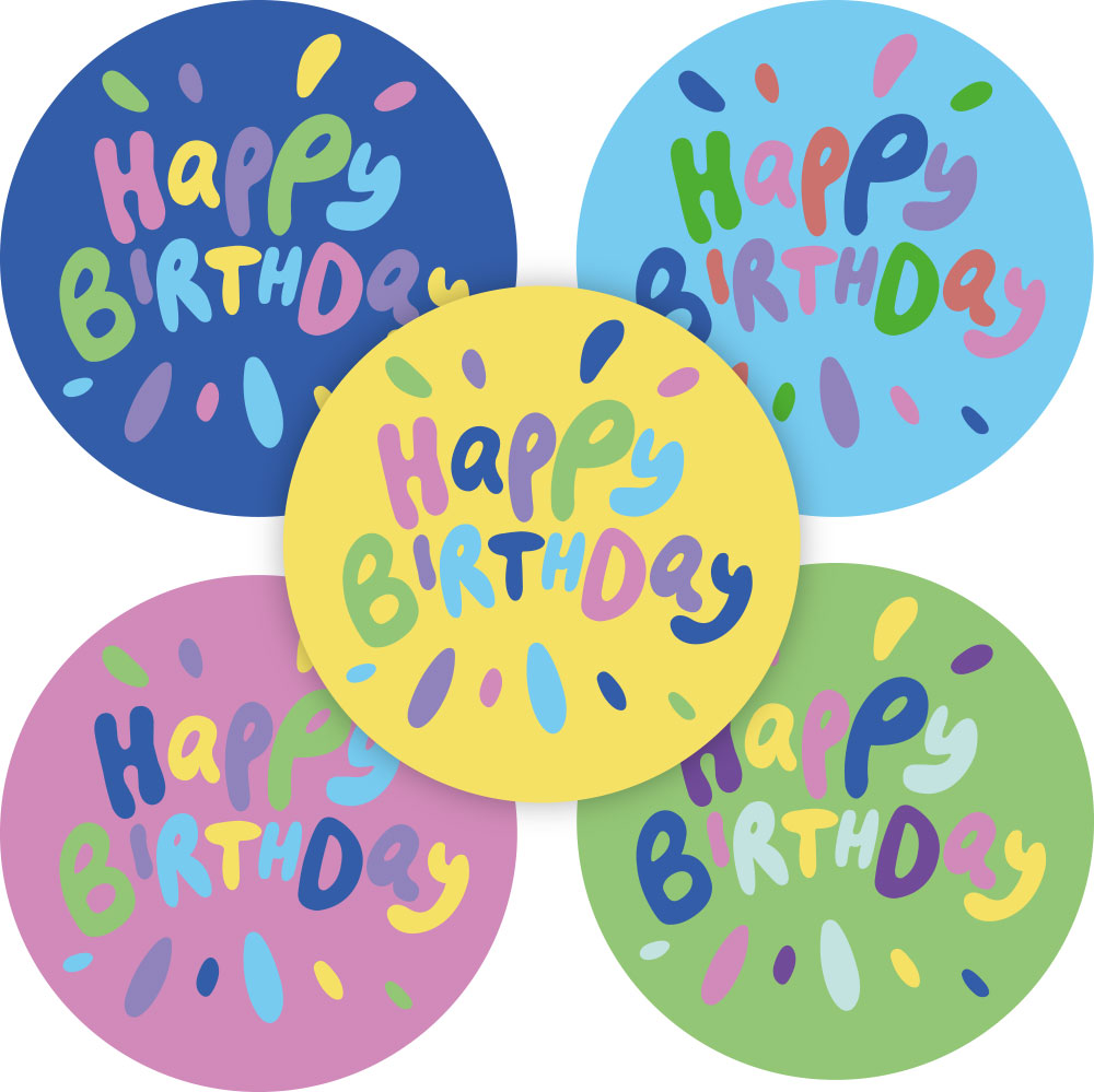 Kadosticker Happy Birthday Assorti van 5