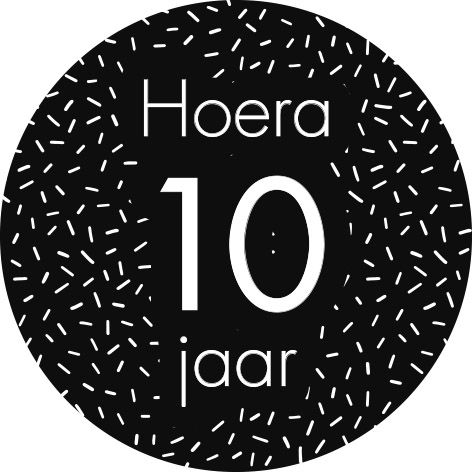 Kadosticker Hoera 10 Jaar Zwart