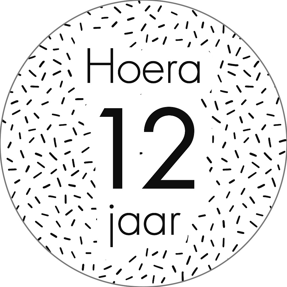 Kadosticker Hoera 12 jaar Wit