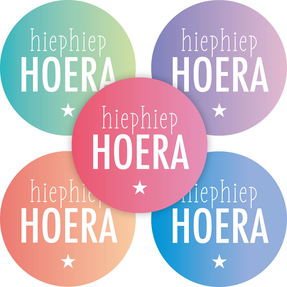 Kadosticker Hoera Kleur Assorti van 5