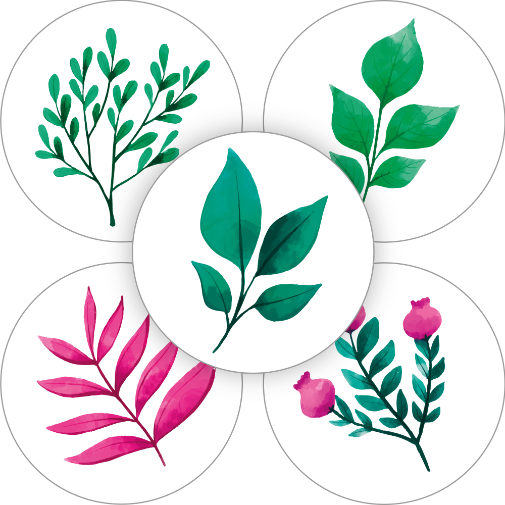 Kadosticker Pink Green Leaves Assorti