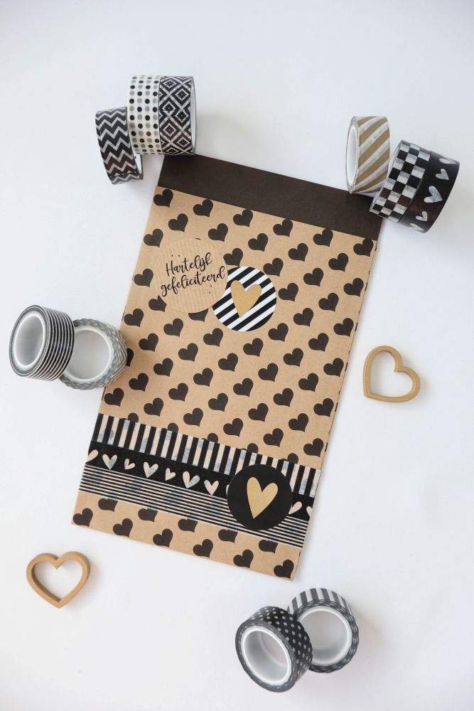 Kadozakje Kraft Hartjes Zwart 7x13cm