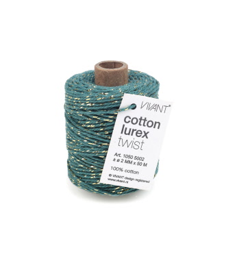 Cotton Lurex Touw Petrol/Goud