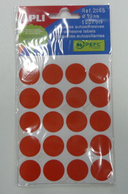 Apli Ronde Blanco Sticker Rood 19 mm.