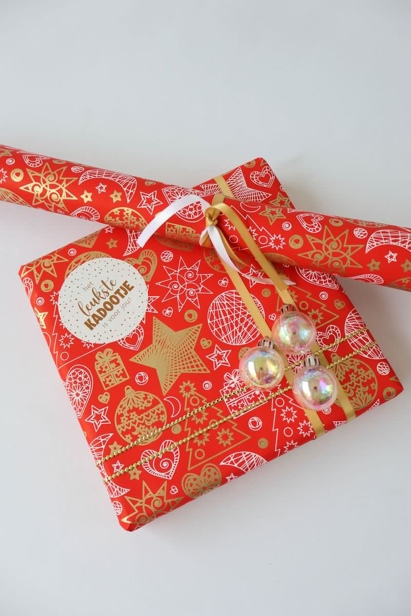Luxe Kadopapier Christmas Red Gold 50cm