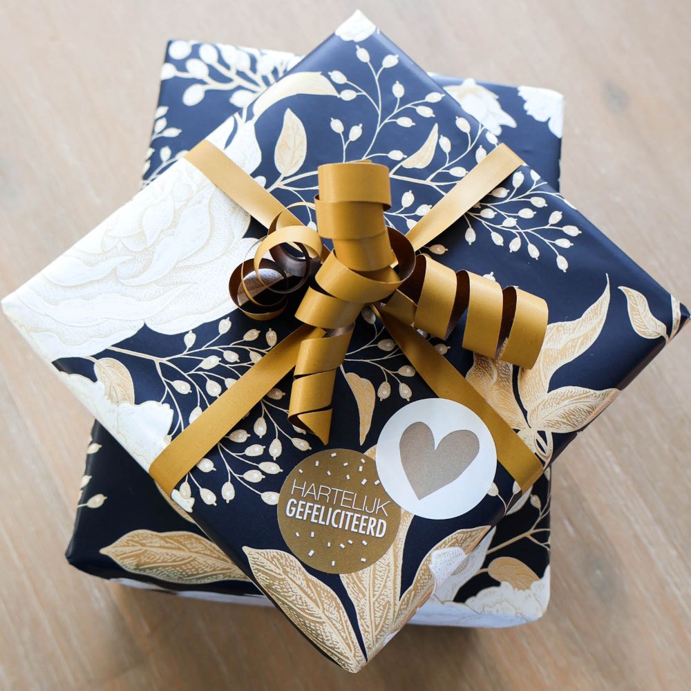 Luxe Kadopapier Flowers Night Blue