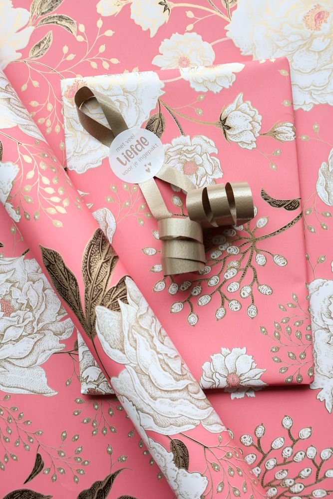Luxe Kadopapier Grand Flowers Pink