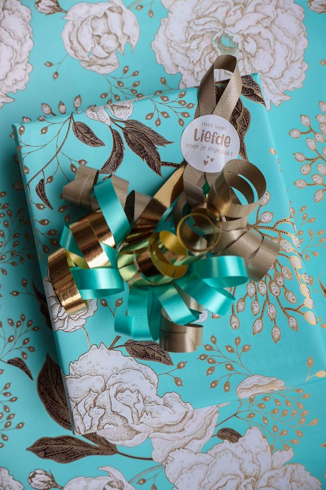 Luxe Kadopapier Grand Flowers Turquoise
