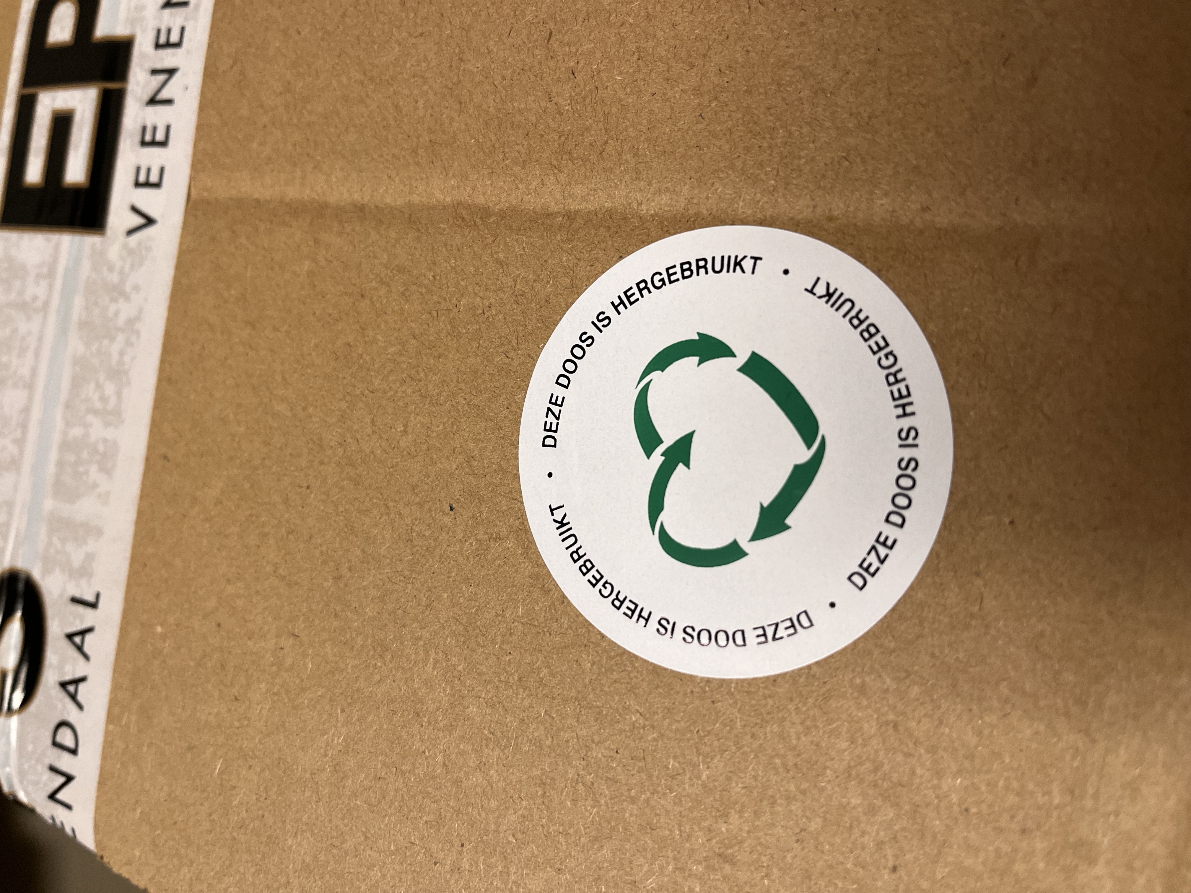 Recycle Sticker Deze doos is hergebruikt Wit