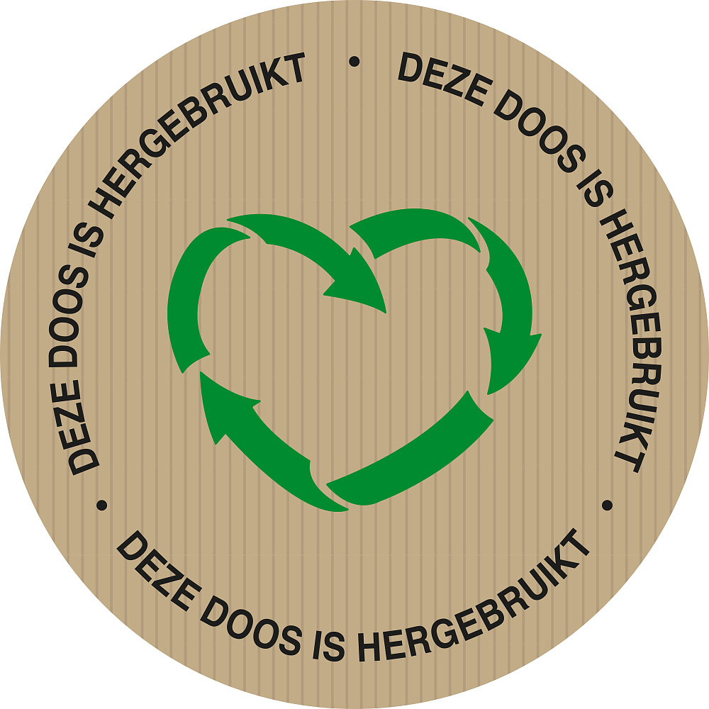 Recycle Sticker Deze doos is hergebruikt Bruinkraft