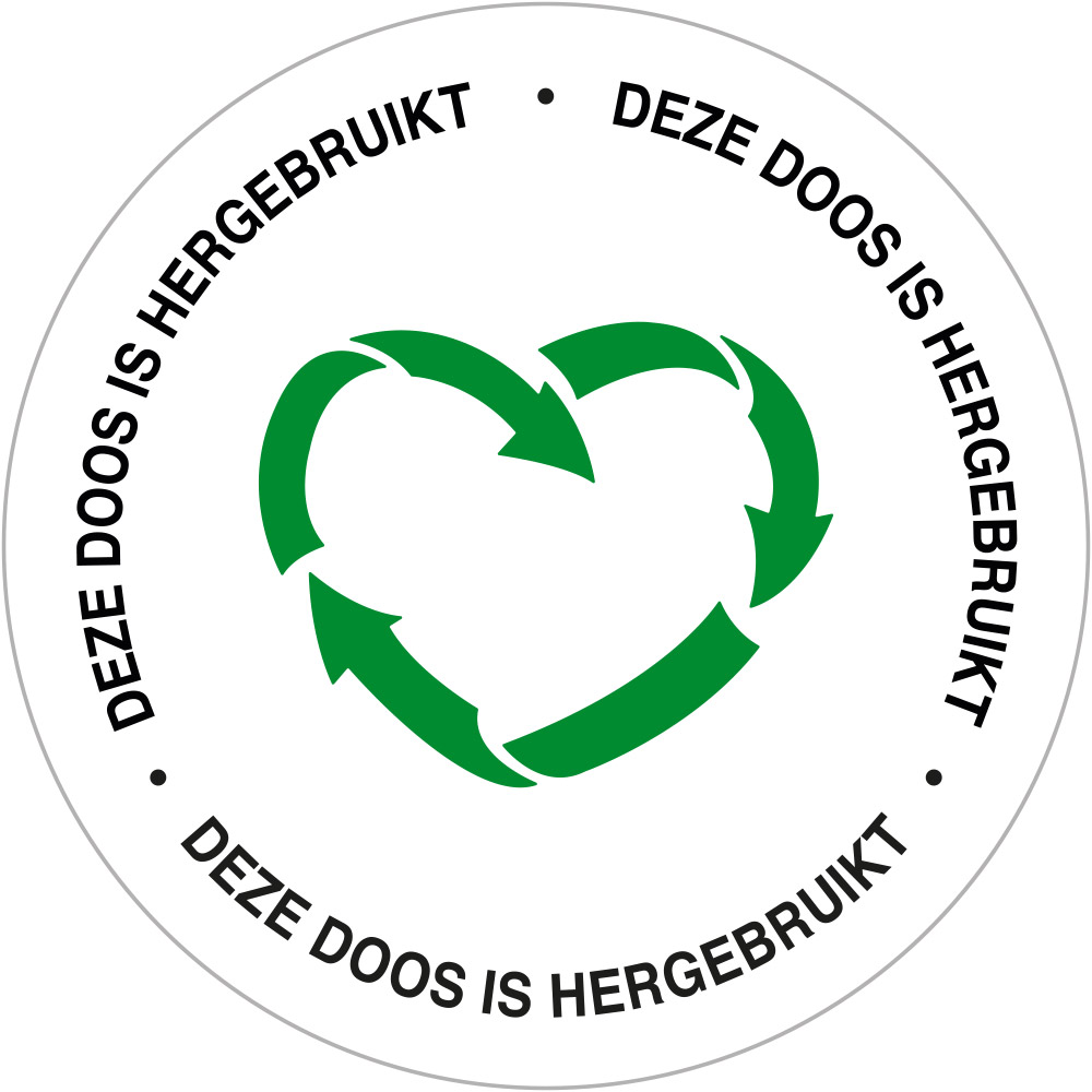 Recycle Sticker Deze doos is hergebruikt Wit